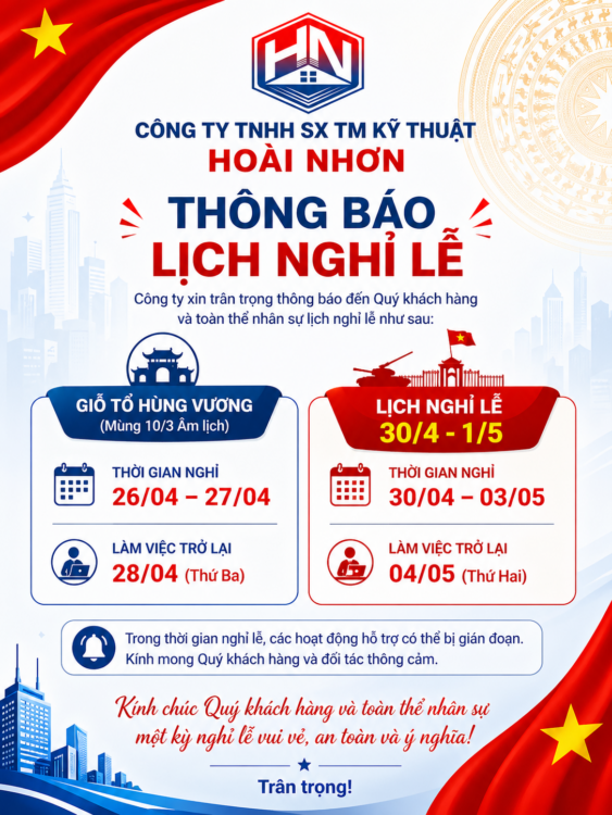 THÔNG BÁO LỊCH NGHỈ GIỖ TỔ HÙNG VƯƠNG VÀ LỄ 30/4-1/5 6 | HOÀI NHƠN - Xử lý nước thải, khí thải sinh hoạt & công nghiệp, cung cấp thiết bị, giải pháp và tư vấn môi trường. THÔNG BÁO LỊCH NGHỈ GIỖ TỔ HÙNG VƯƠNG VÀ LỄ 30/4-1/5 | HOÀI NHƠN - Xử lý nước thải, khí thải sinh hoạt & công nghiệp, cung cấp thiết bị, giải pháp và tư vấn môi trường.